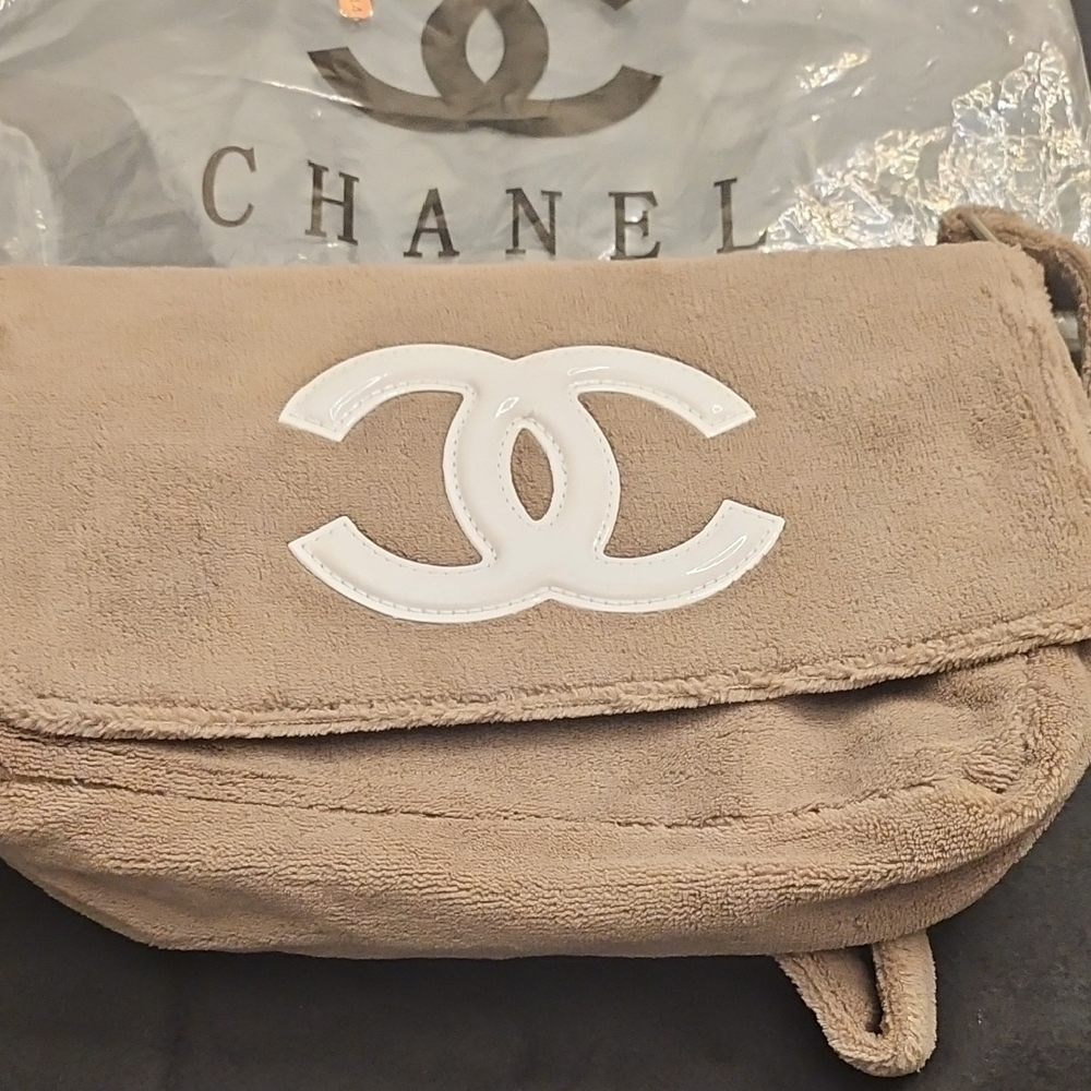 CHANEL Beige Crossbody Precision Bag with White Logo